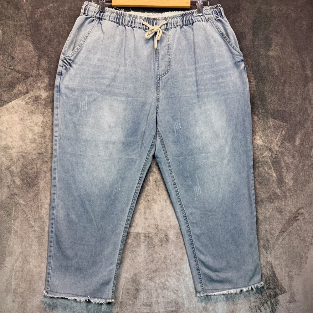 Baggy Jeans Womens XL Blue 100% Cotton Elastic Waist Light Wash